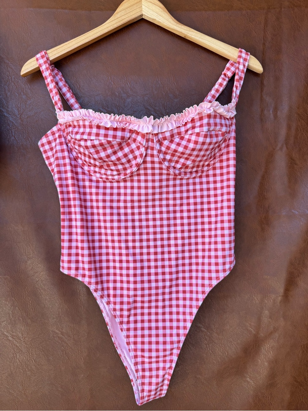 NWT PacSun Elise Ruffle Red Gingham Underwire One Piece Large
